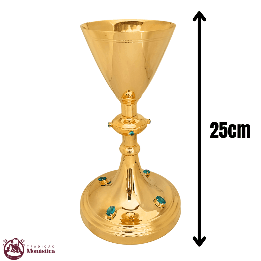 Cálice Banhado em Ouro com Detalhes em Pedras Verdes - 4