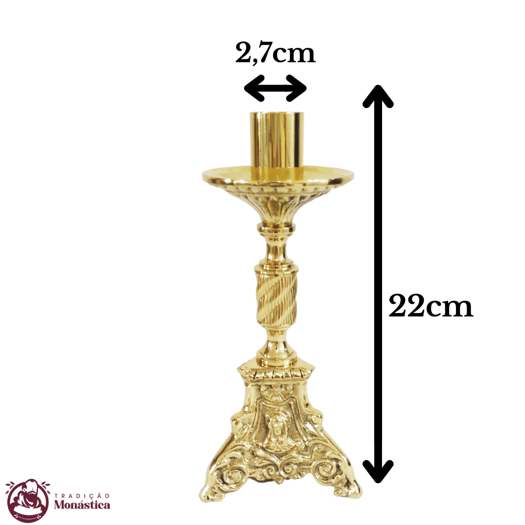 Conjunto de Castiçal de Vela e Cruz para Altar - Base JMJ Pequeno - Bronze - 6