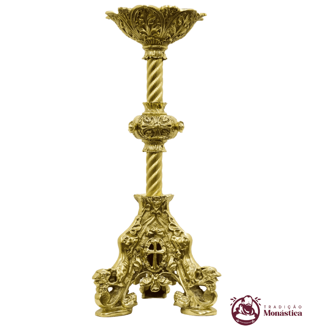 Conjunto de Castiçal de Vela e Cruz para Altar - Bronze - 7