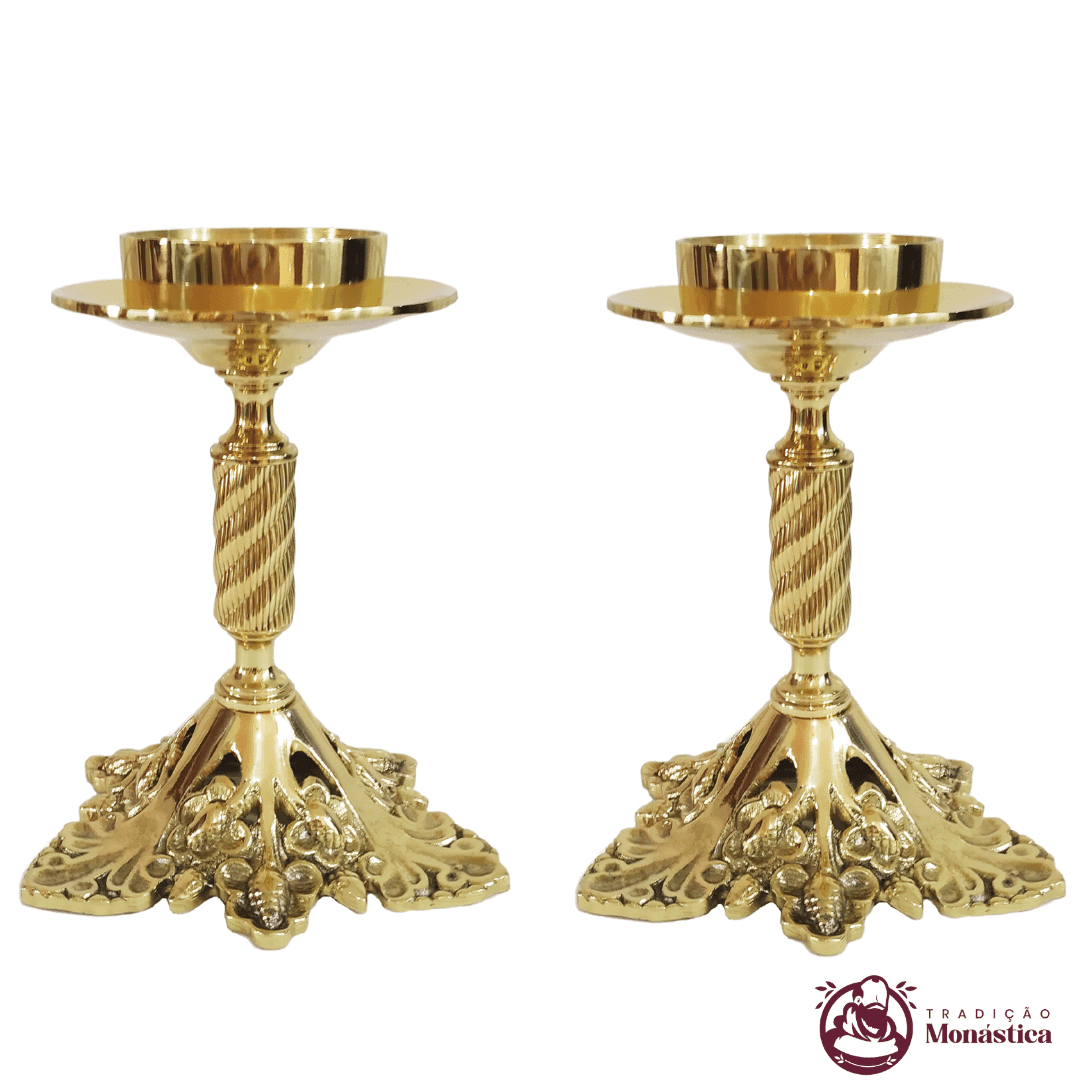 Conjunto de Castiçal de Vela e Cruz para Altar - Bronze - 3