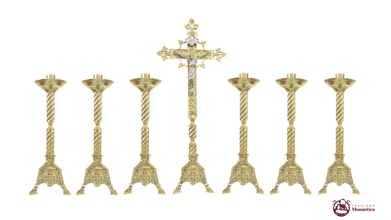 Conjunto de Castiçal Médio de Vela e Cruz para Altar - Bronze - 1