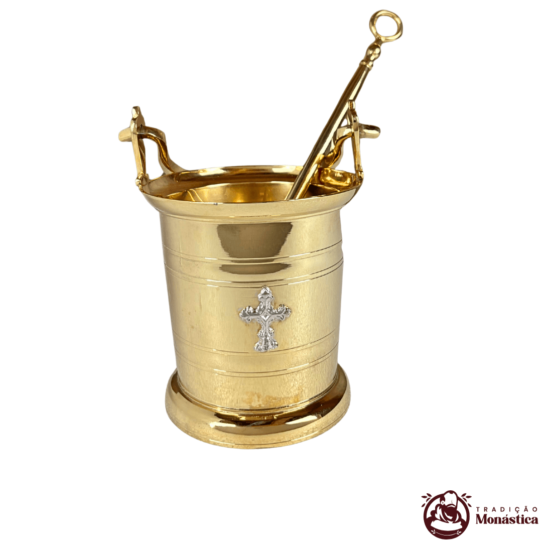 Conjunto de Aspersório Litúrgico - Pequeno - Banhado em ouro - 2
