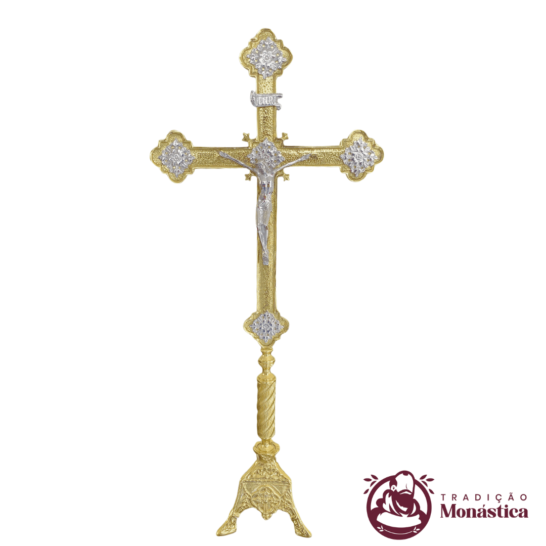 Conjunto de Castiçal de Vela e Cruz para Altar - Exclusivo - Bronze  - 4
