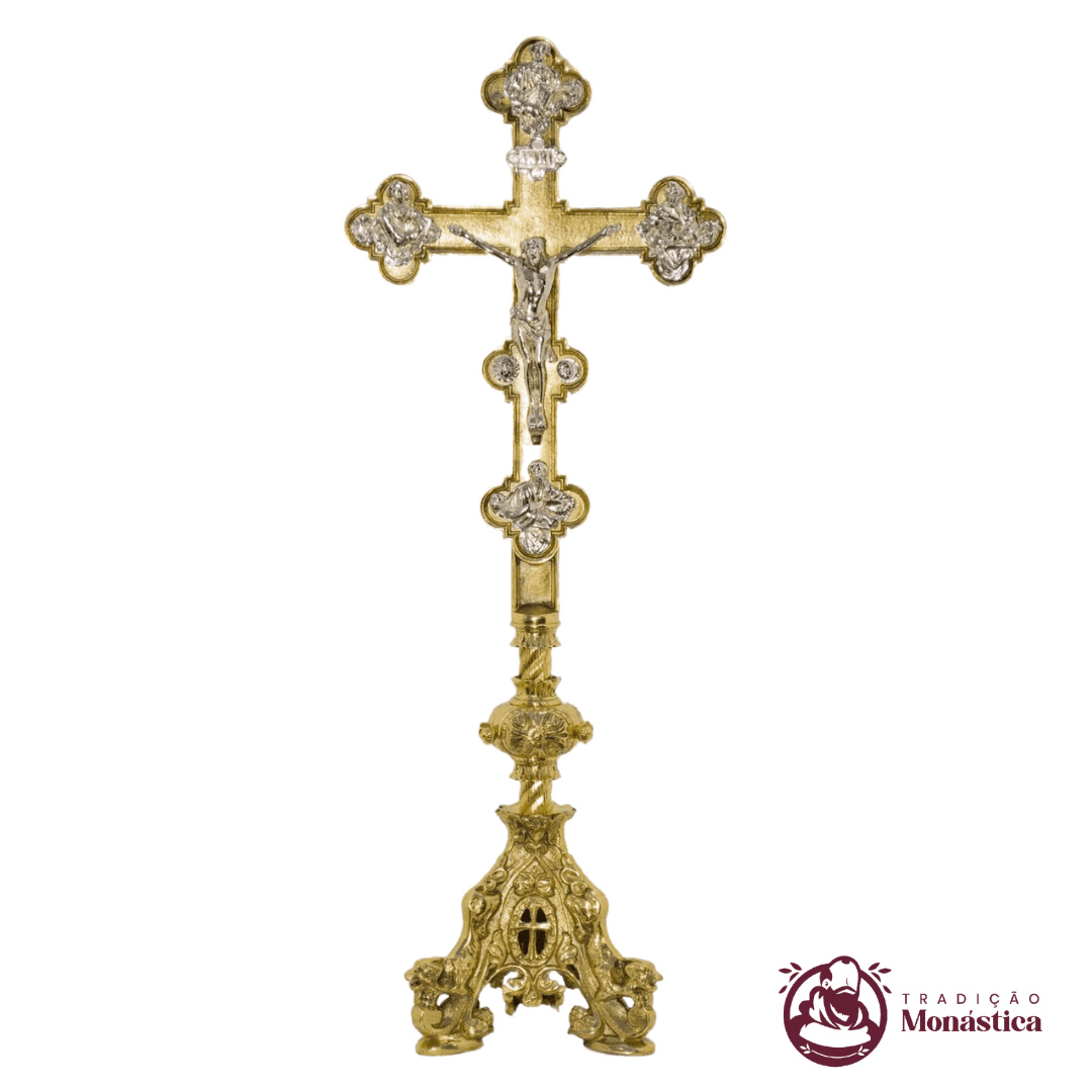 Conjunto de Castiçal de Vela e Cruz para Altar - Bronze - 9