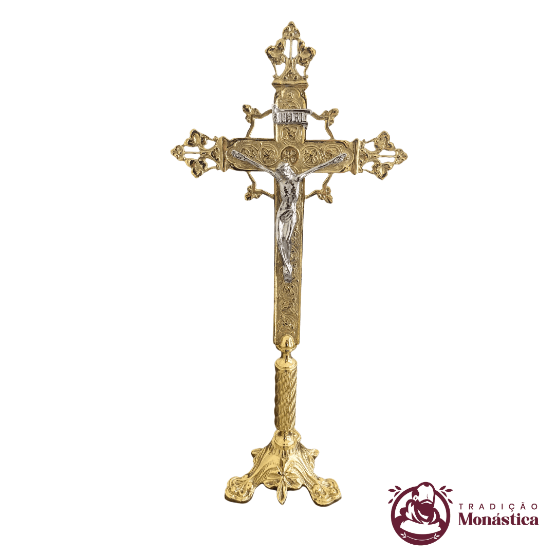 Conjunto de Castiçal de Vela e Cruz para Altar - Escadinha - Bronze - 4