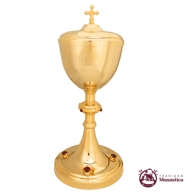Cibório Banhado em Ouro com Detalhes em Pedras Vermelhas 