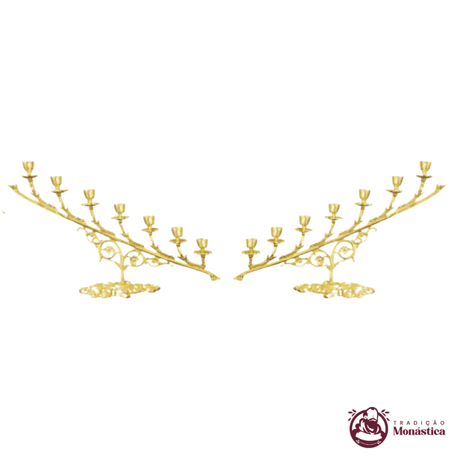 Conjunto de Castiçais/Candelabros 7 Velas - 2pçs feito em Bronze 