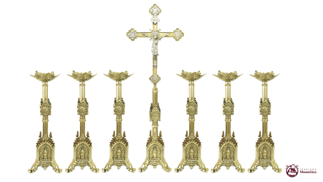 Conjunto de Castiçal de Vela e Cruz para Altar - Gótico 