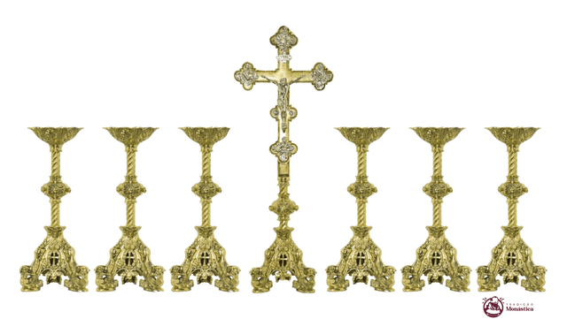 Conjunto de Castiçal de Vela e Cruz para Altar - Bronze
