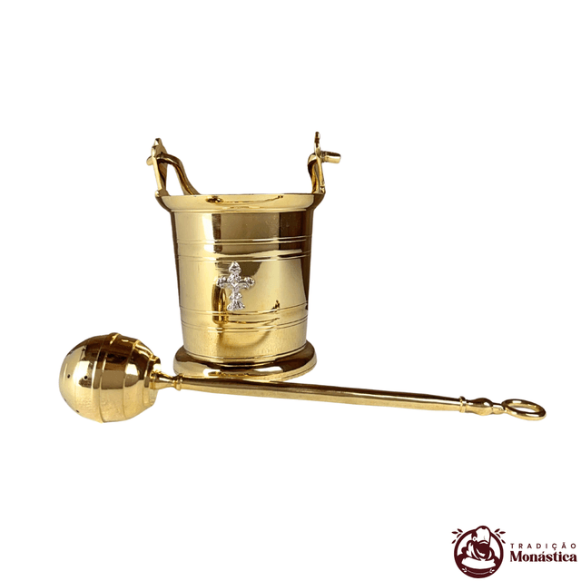 Conjunto de Aspersório Litúrgico - Pequeno - Banhado em ouro