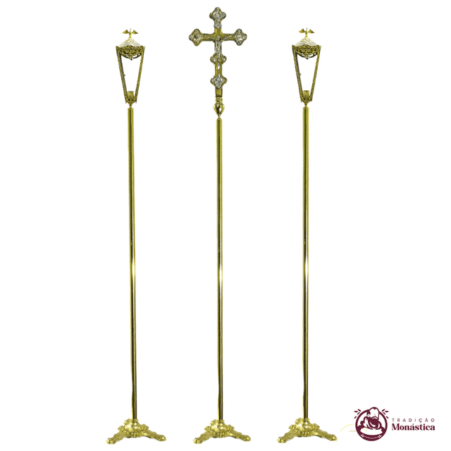 Conjunto de Cruz e Tochas para Procissão - Bronze