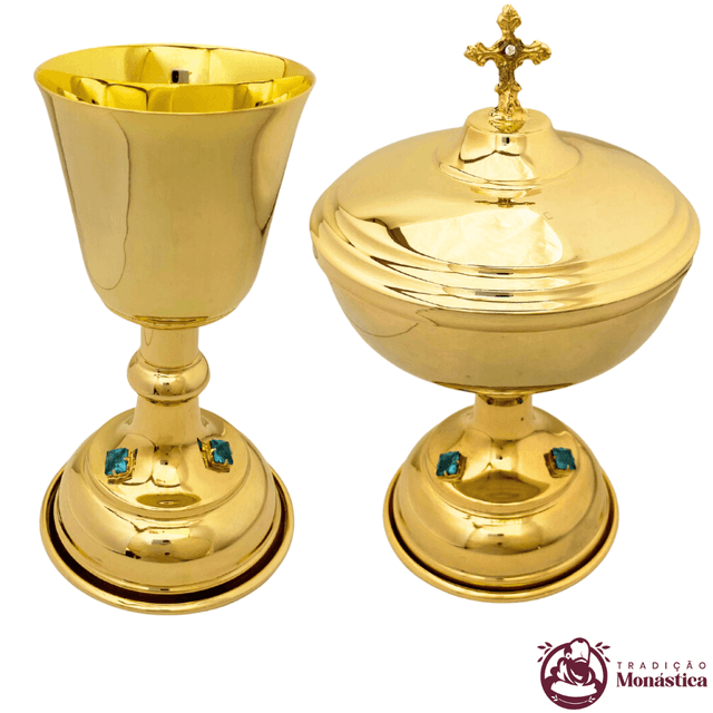 Conjunto de Cálice e Âmbula com Detalhes em Pedras - Pequeno Conjunto de Cálice e Âmbula com Detalhes em Pedras - Pequeno