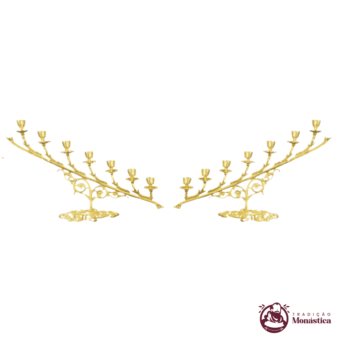 Conjunto de Castiçais/Candelabros 7 Velas - 2pçs feito em Bronze - 1
