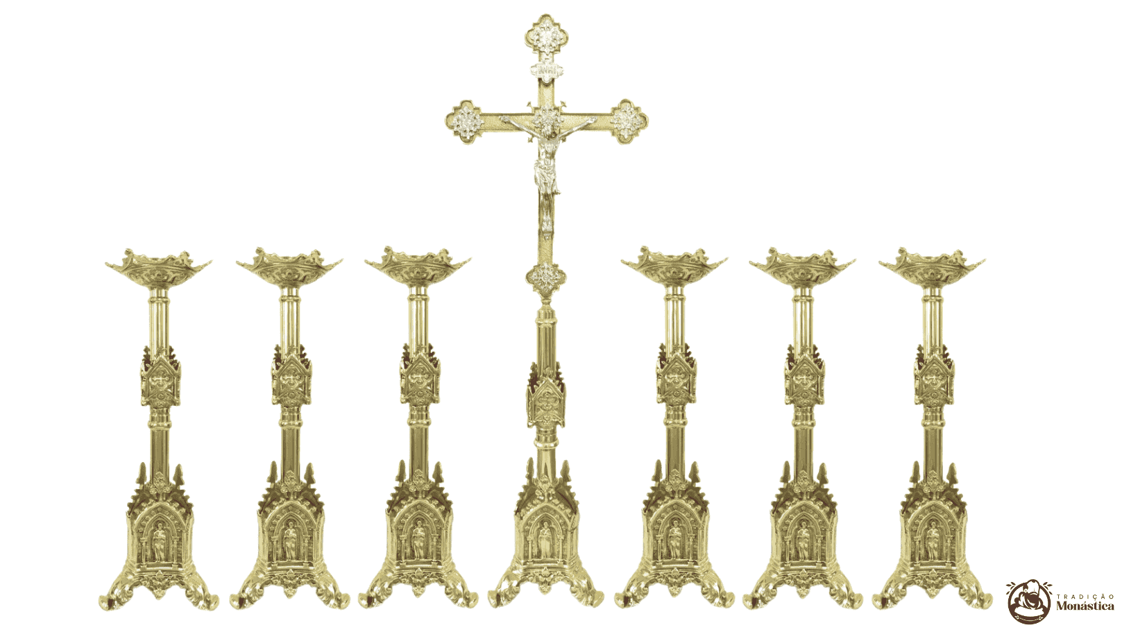 Conjunto de Castiçal de Vela e Cruz para Altar - Gótico Conjunto de Castiçal de Vela e Cruz para Altar - Gótico
