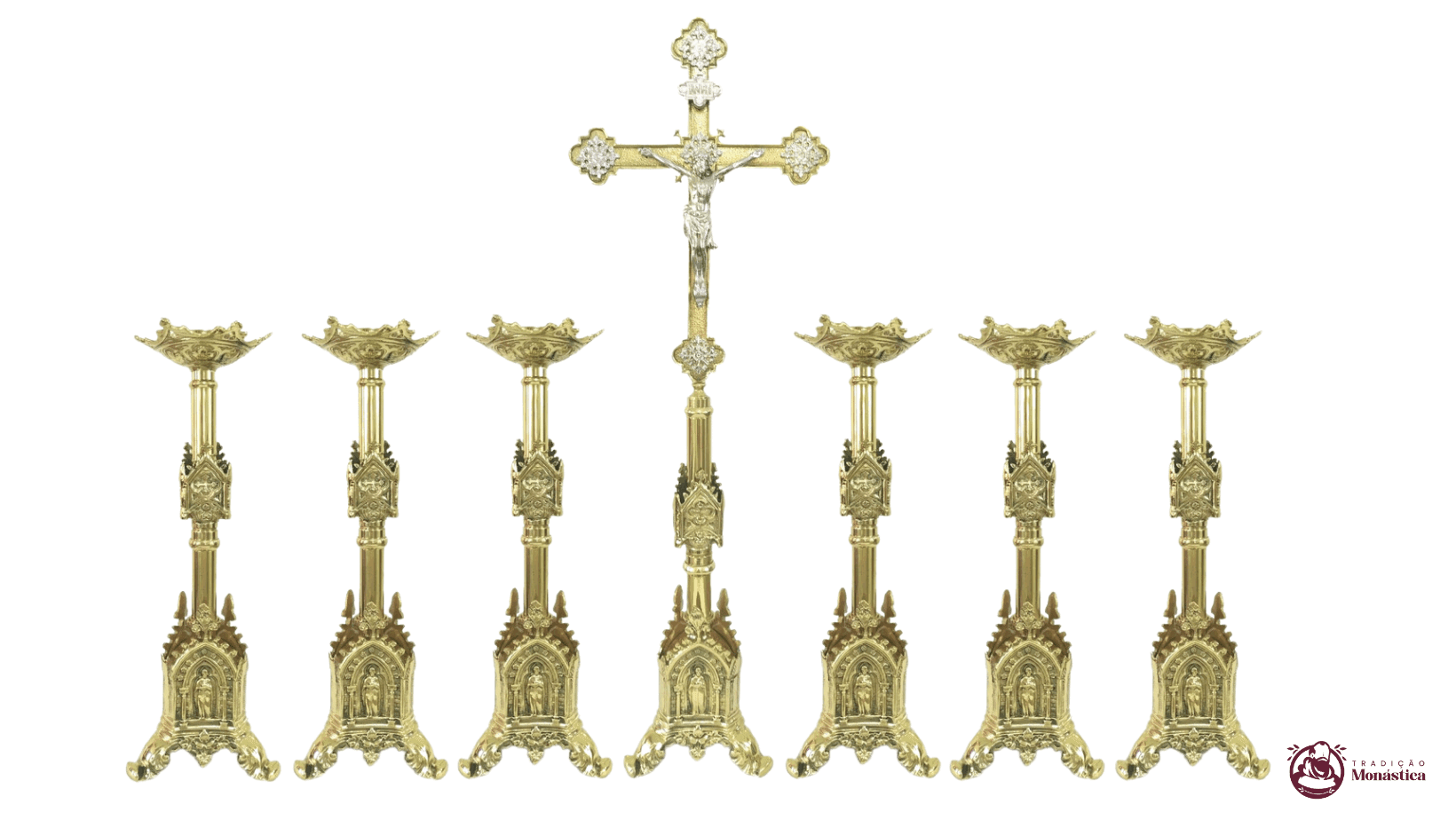 Conjunto de Castiçal de Vela e Cruz para Altar - Gótico - 1