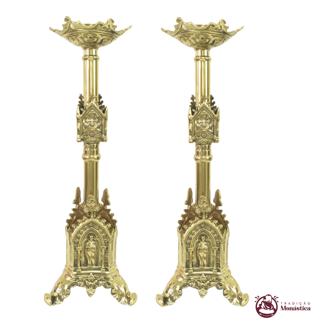 Conjunto de Castiçal de Vela e Cruz para Altar - Gótico - 3