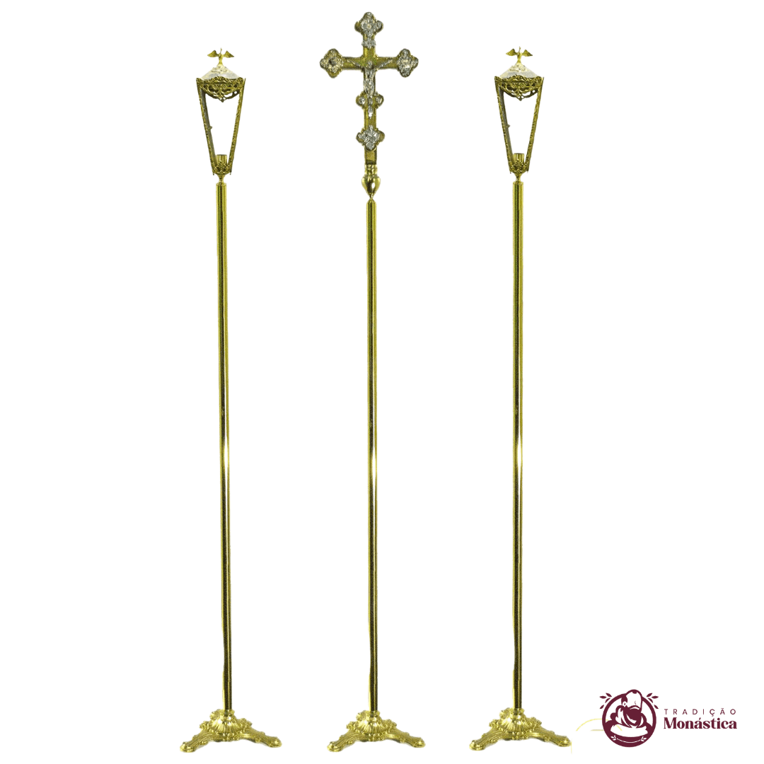 Conjunto de Cruz e Tochas para Procissão - Bronze - 1