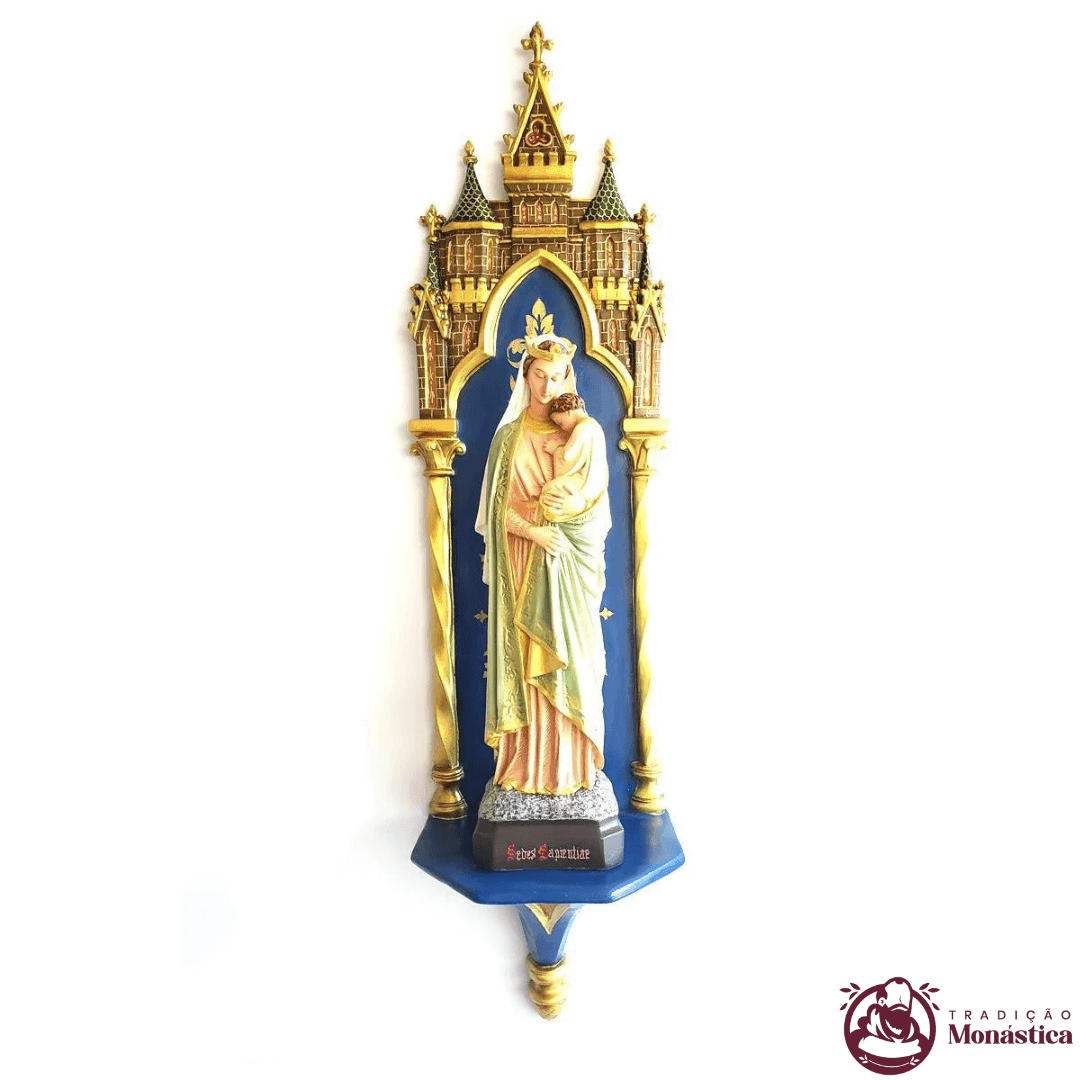 Imagem Nossa Senhora da Sabedoria Policromada - 40cm com Peanha Gótica - 1